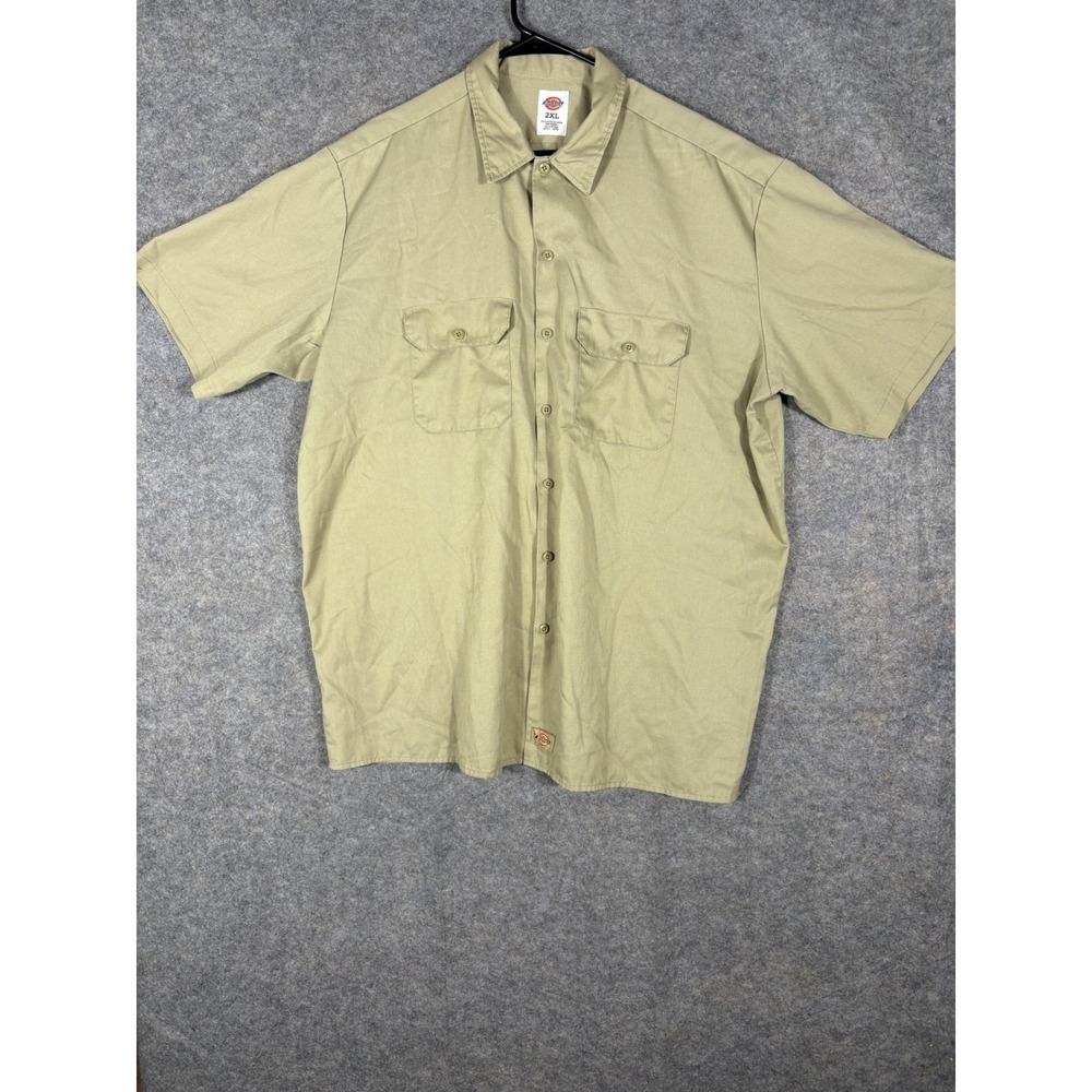 Dickies‎ 2XL Khaki Short Sleeve Button Up Work Shirt Uniform Casual